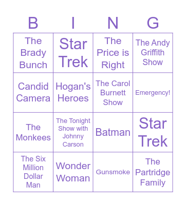 60s and 70s TV Shows Bingo Card