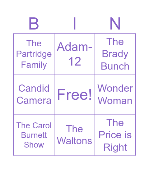 60s and 70s TV Shows Bingo Card