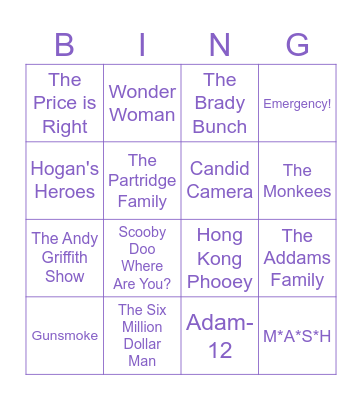 60s and 70s TV Shows Bingo Card