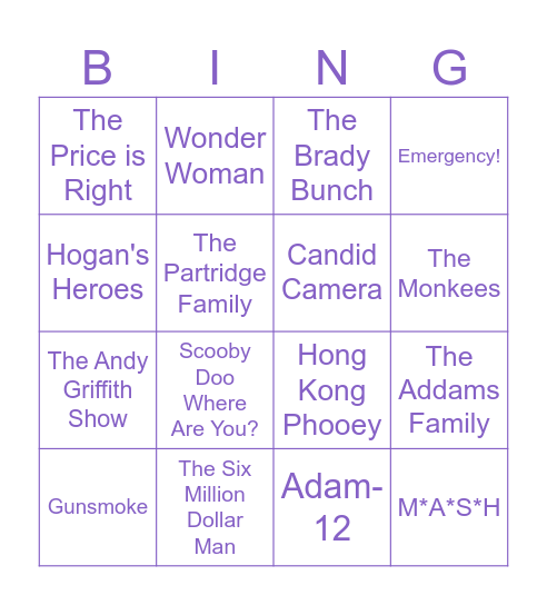 60s and 70s TV Shows Bingo Card