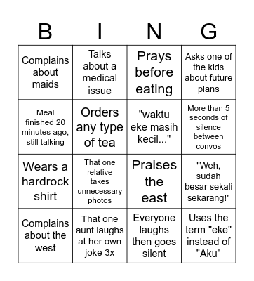 Family gathering bingo Card