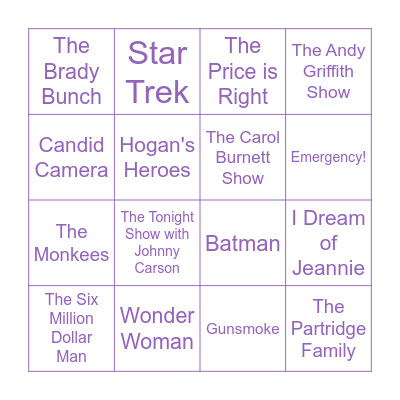 60s and 70s TV Shows Bingo Card