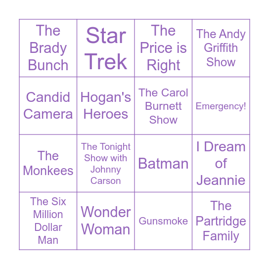 60s and 70s TV Shows Bingo Card