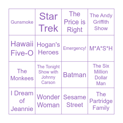 60s and 70s TV Shows Bingo Card