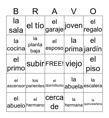 La Familia y la Casa Bingo Card