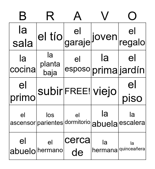 La Familia y la Casa Bingo Card