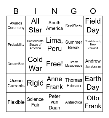 End-of-Year Bingo Card