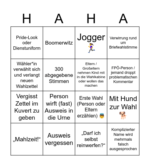 Wahlbeisitz Bingo Card