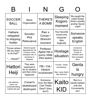 Detective Conan Movies Bingo Card