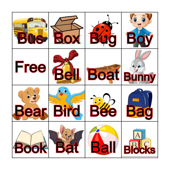 Letter B Bingo Card