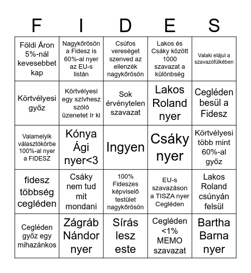 Választás 2024 Cegléd és térsége Bingo Card