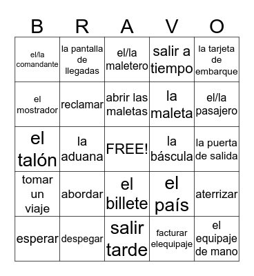 Un Viaje Bingo Card