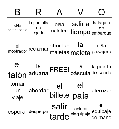 Un Viaje Bingo Card