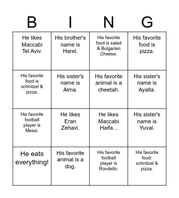 Guess Who? Bingo Card