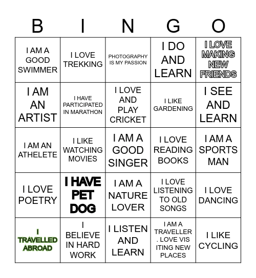 Meet and mingle Bingo Card