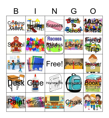 School Bingo Card