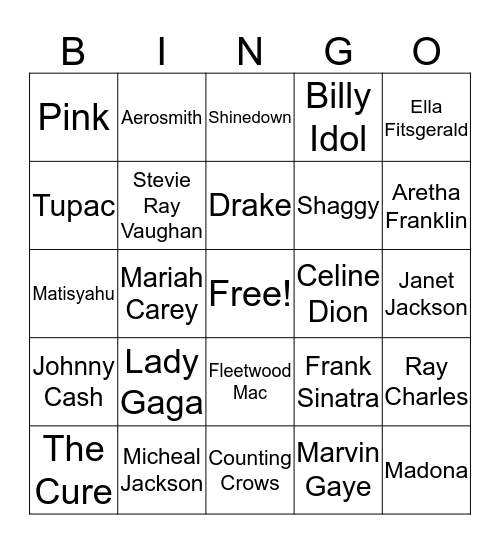 Rock N' Roll BINGO  Set#7 Bingo Card