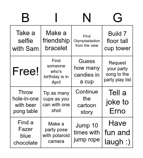 U14 PARTY BINGO Card