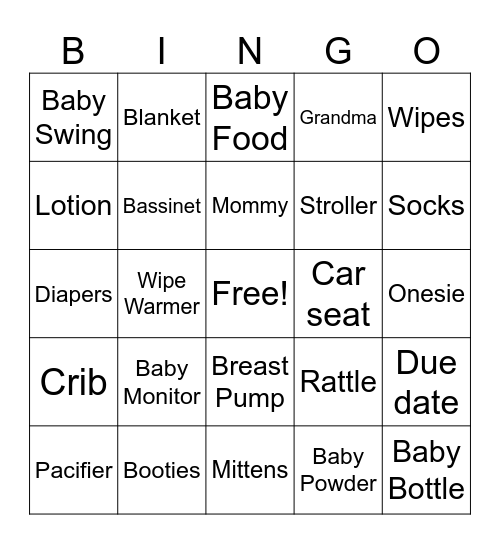 Nevaeh and Jermaine's Baby Shower Bingo Card
