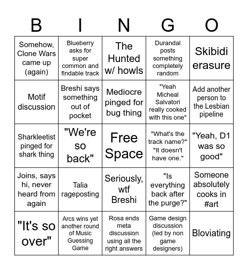 Last City Radio Bingo Card