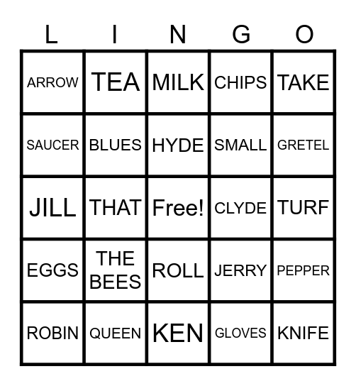 THINGS THAT GO TOGETHER Bingo Card