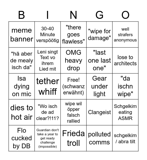 SXIV Raid night Bingo Card