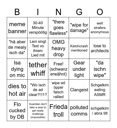 SXIV Raid night Bingo Card