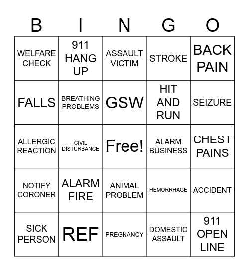 CALL TYPE BINGO Card