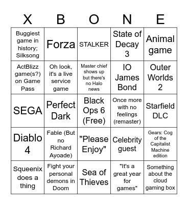 Xbox Showcase 2024 Bingo Card