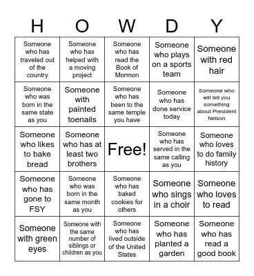 Getting to know you Ward Activity Bingo Card