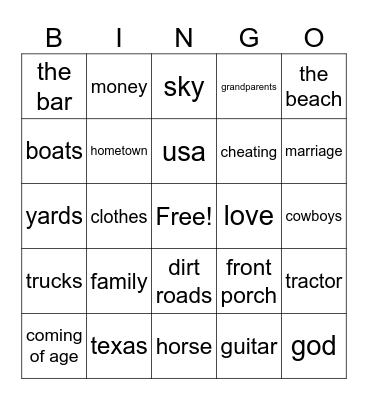 country music bingo Card
