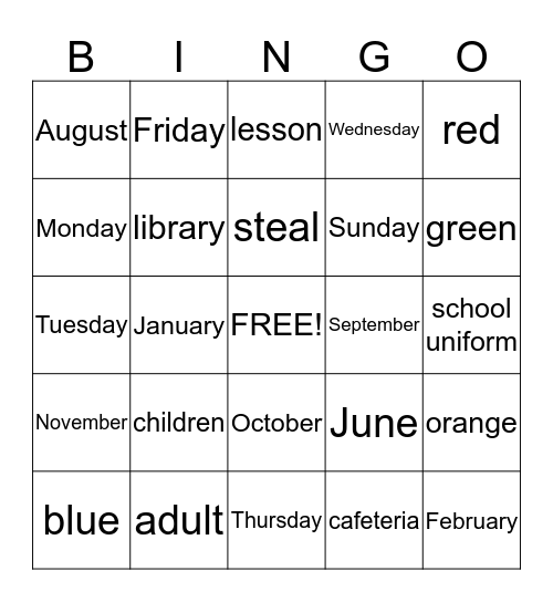 5d Bingo Card