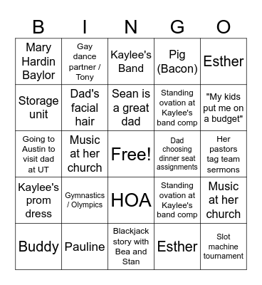 Cruise Bingo (Grandmother's Version) Bingo Card