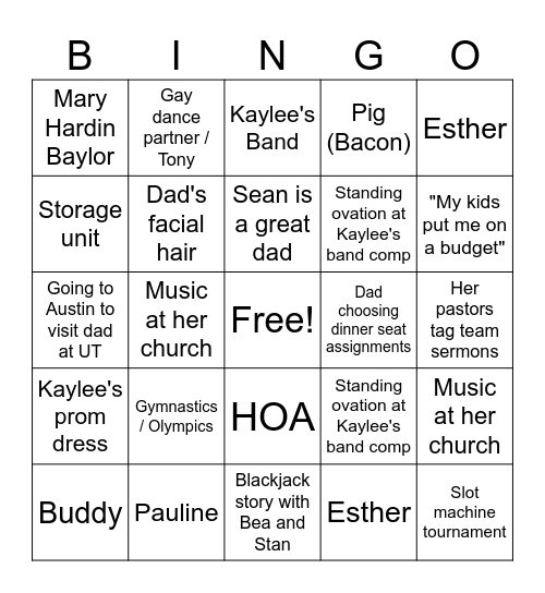 Cruise Bingo (Grandmother's Version) Bingo Card