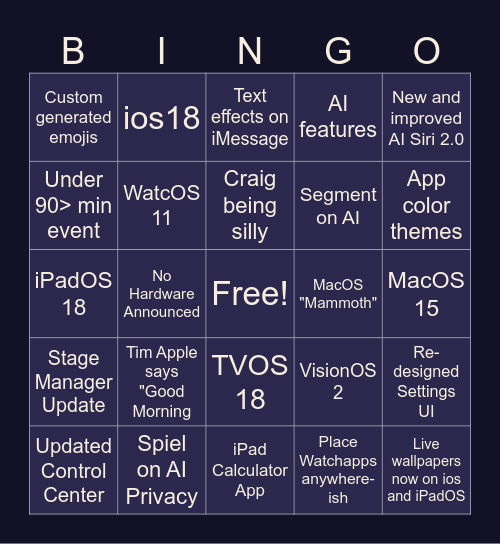 WWDC24 Bingo Card Bingo Card