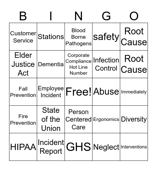 Annual Education Bingo Card