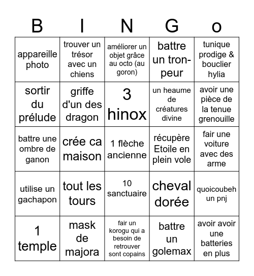bingo zelda totk Bingo Card