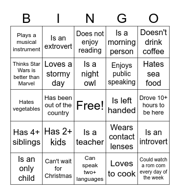 Find Someone Who... Bingo Card