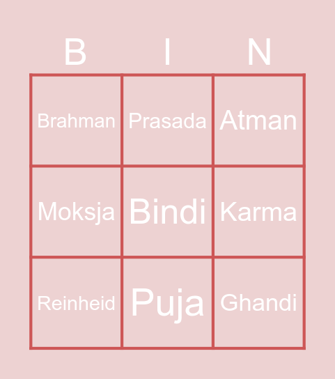 Hindoeïsme Bingo Card