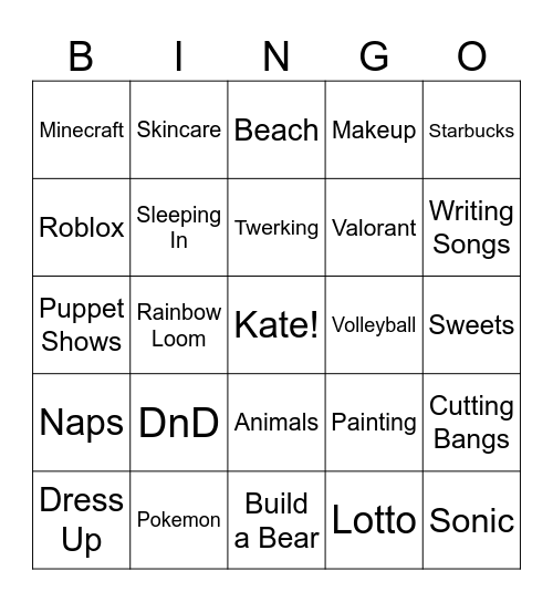 Kate's Bingo Card