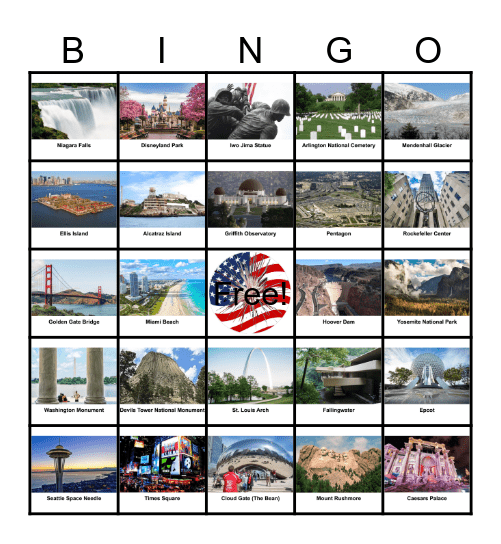 US Landmarks Bingo Card