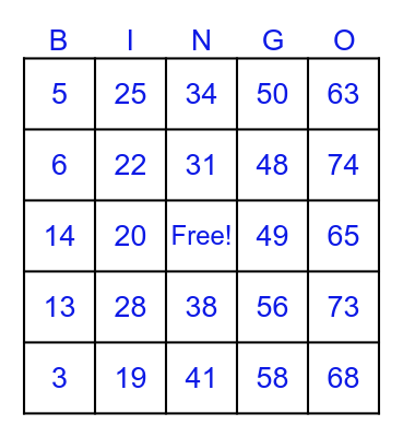 NONA's SPRING BINGO Card