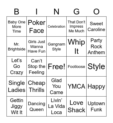 Party Songs Bingo Card