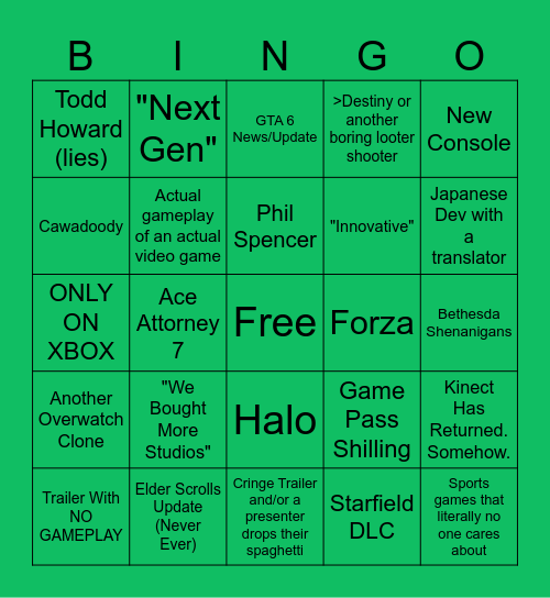 Xbox Bingo 2024 Bingo Card