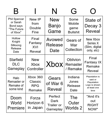 Xbox 2024 Showcase Bingo Card