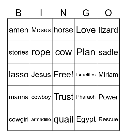 SonWest Roundup VBS BINGO Card