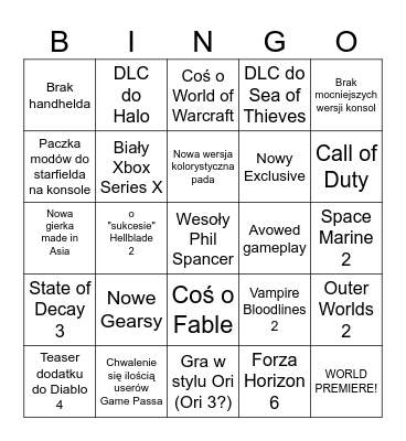 Xbox Showcase 2024 Bingo Card