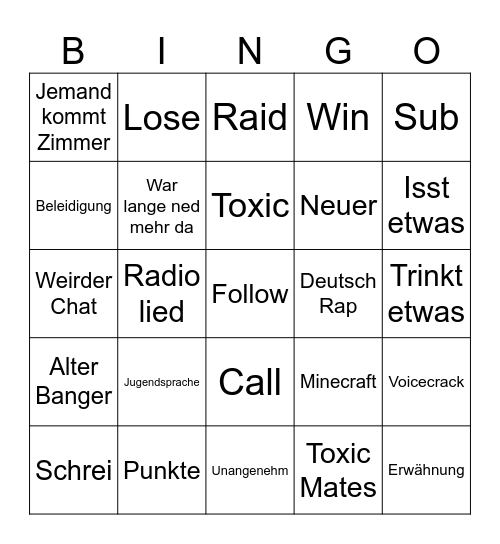 Stream Bingo Card