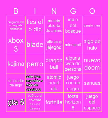 show xbox Bingo Card