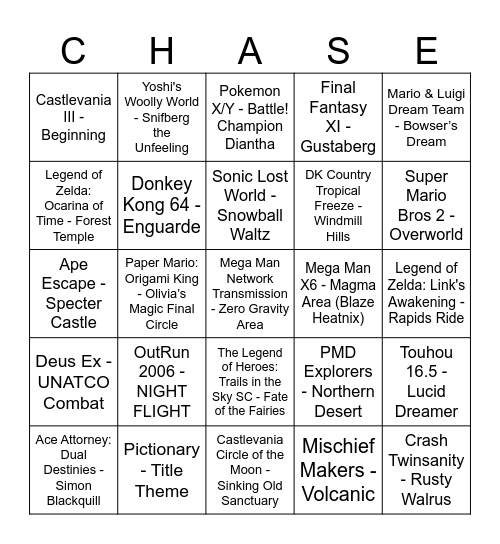 Chase Quiz Bingo 1.0 Bingo Card